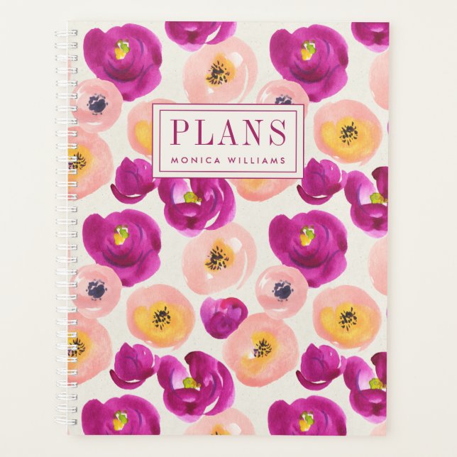 Agenda Agrega tu nombre | Patrón botánico acuarela (Anverso)