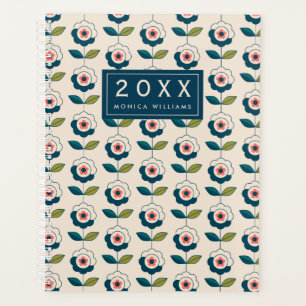 Agenda Agrega tu nombre Patrón floral turquesa retro