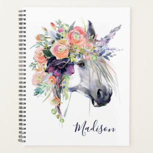 Agenda Agrega tu nombre Unicornio Vestido con Flores