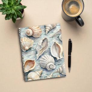 Agenda Aguas suaves azules de conchas de mar al acuarela