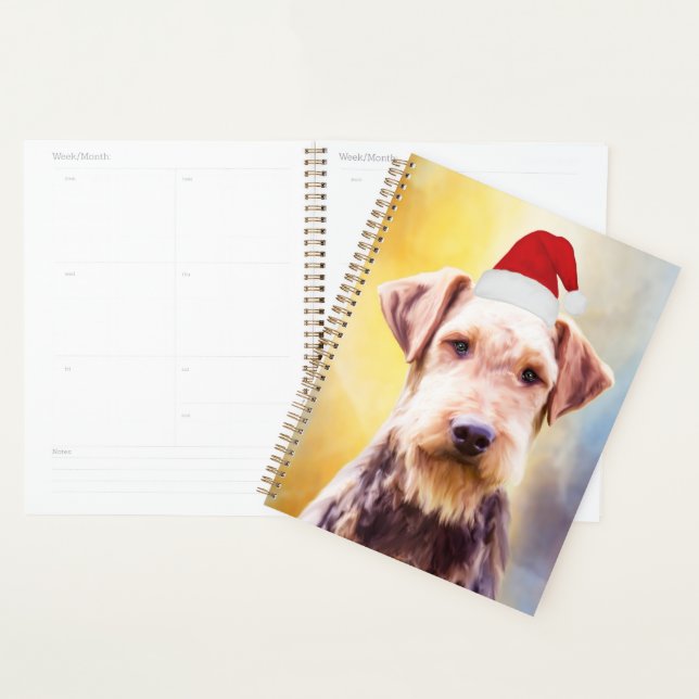 Agenda Airedale Dog Navidades Retrato de arte de Santa Ha (Demostración)
