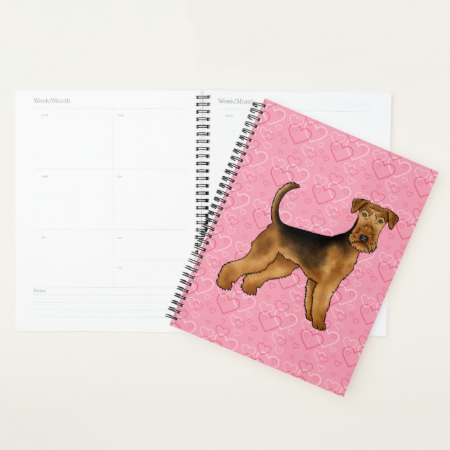 Agenda Airedale Terrier Dog Love With Pink Heart Pattern (Demostración)
