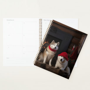 Agenda Akita junto a la chimenea Navidad
