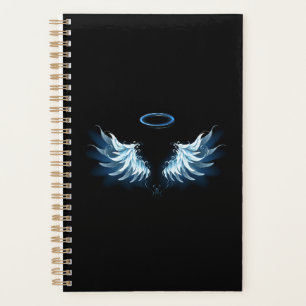 Agenda Alas del Ángel Azul brillante sobre fondo negro