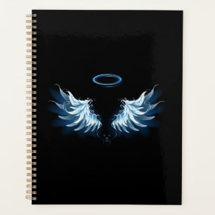 Agenda Alas del Ángel Azul brillante sobre fondo negro