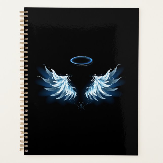 Agenda Alas del Ángel Azul brillante sobre fondo negro (Anverso)