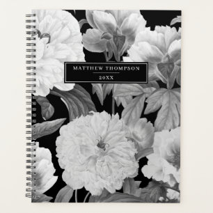 Agenda Álbum floral acuarela de color negro y blanco