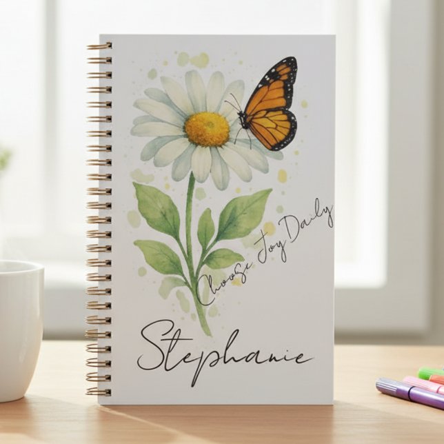 Agenda Allegre Margarita Monarca Ivory (Daisy and monarch "Choose Joy Daily" planner with name, a cheerful self-care essential)