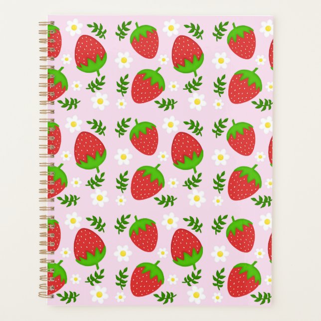 Agenda Almofada fofa design contínuo morangos fundo rosa (Anverso)
