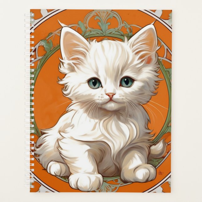 Agenda Alphonse Mucha Art Nouveau Gatito Blanco (Anverso)