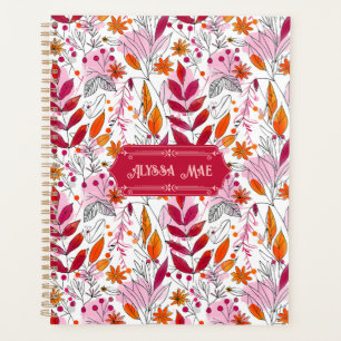 Agenda Alyssa Mae dibujó follaje rosa y Naranja