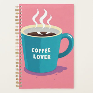 Agenda amante de la taza de café azul rosado minimalista