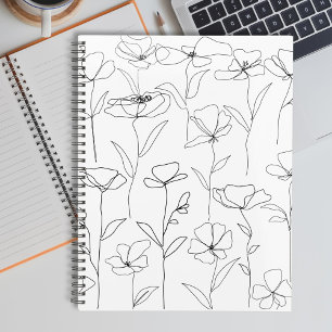 Agenda Amapola Flor Silvestre Negro y Blanco Floral Minim