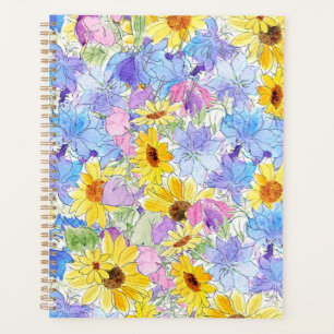 Agenda amarillo azul morado flores de verano patrón mano
