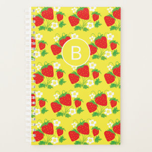 Agenda Amarillo de Fresa y Flor con Patrón Monogramado