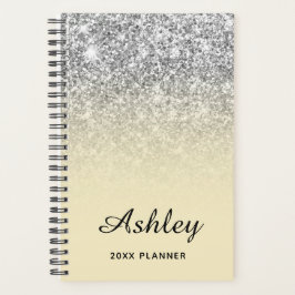 Agenda Amarillo Pastel Plata Brillo Ombre Personalizado