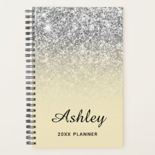 Agenda Amarillo Pastel Plata Brillo Ombre Personalizado