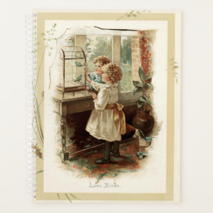 Agenda Amor Aves y Niños Reproducción Vintage
