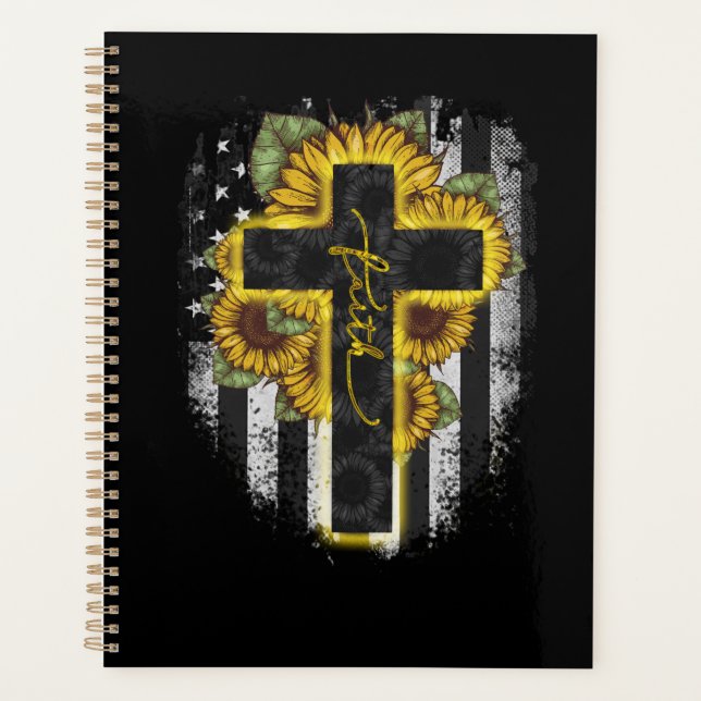 Agenda Amor por Dios | Faith Christian Sunflower bandera  (Anverso)