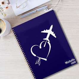Agenda Amor y aventura, corazón con flecha y avión, azul