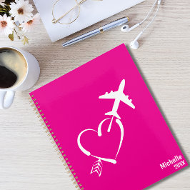 Agenda Amor y aventura, corazón con flecha y avión, rosa