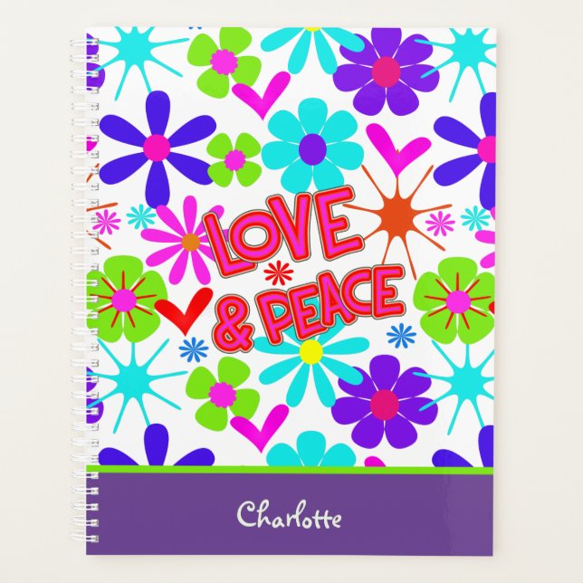 Agenda Amor y paz Hippie Flor poder personalizado (Anverso)