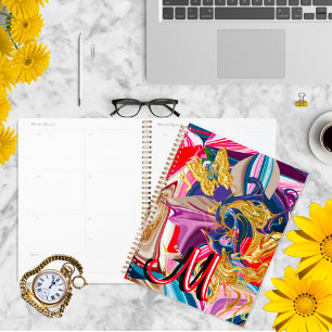 Agenda Amortiguador de mariposa dorada Monograma rojo Res