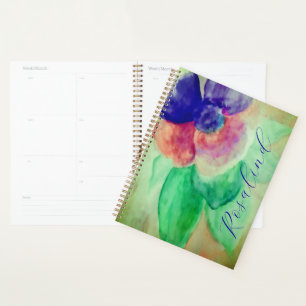 Agenda Añadir nombre Floral violeta azul y rosa pastel