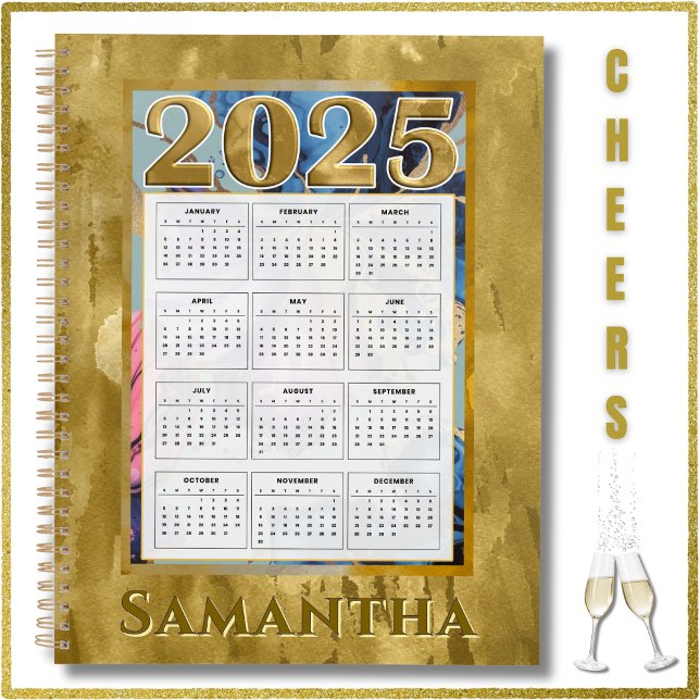Agenda Añadir su nombre al calendario 2025 (Say Cheers to the New Year with a 2025 Calendar Planner. Add a name of choice for the perfect gift!)