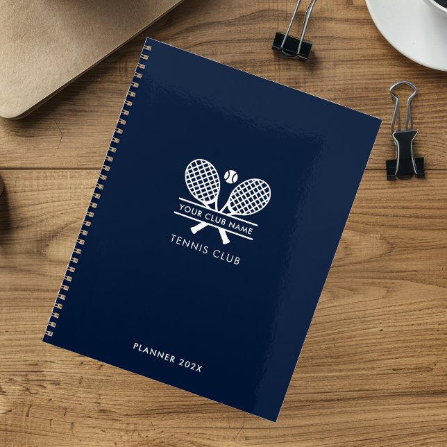 Agenda Añadir tu nombre de club Tennis Racks Marina Blue  (Your Country Club Tennis Team Navy Blue Annual Planner)