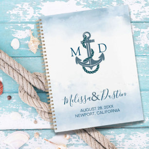 Agenda Ancla de Playa Acuarela Azul Boda Náutica