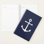 Agenda Anclaje blanco náutico sobre azul marino<br><div class="desc">Moderno Planner Náutico Minimalista con ancla blanca sobre fondo azul marino.
Perfecto como regalo para el día de Año Nuevo y cualquier ocasión especial.</div>