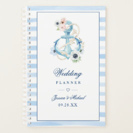 Agenda Anclaje floral acuarela franjas azules Boda