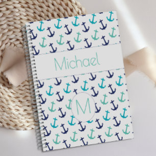 Agenda Anclas Náuticas Monograma Azul Tendencia