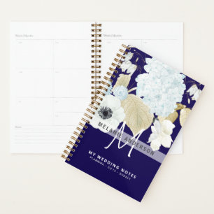 Agenda Anémona Blanca Floral Boda Recién Casados Monogram