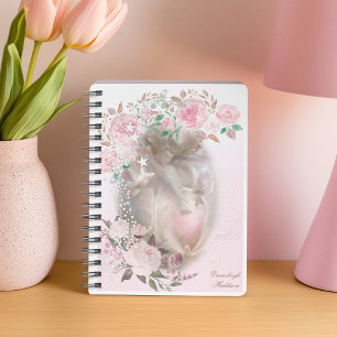 Agenda Ángel con palomas blancas rosas rosadas monogramad