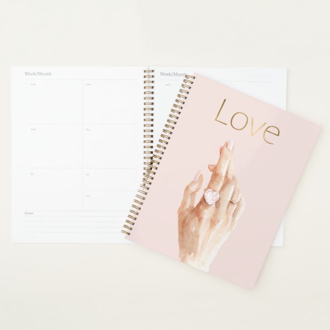 Agenda Anillo de Corazón Rosa Mano Oro Amor (Demostración)