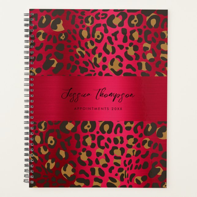 Agenda Animal leopardo impreso rojo burdeos metálicos (Anverso)