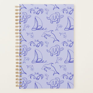 Agenda Animales marinos y patrón de dibujo de una línea