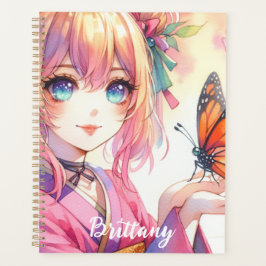 Agenda Anime Chica sostiene una mariposa personalizada