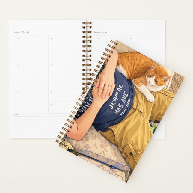 Agenda Anime Tabby Cat on Lap Spiral Planner (Demostración)