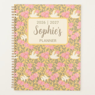 Agenda Año Académico Floral Pastel Elegante Pájaro