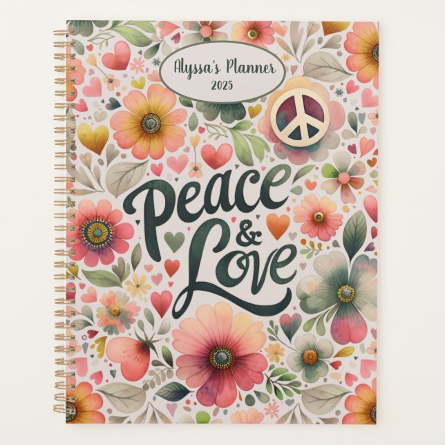 Agenda Año bonito Floral Retro Paz y Amor (Anverso)