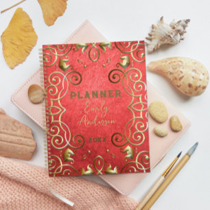 Agenda Año clásico barroco elegante de oro y rojo