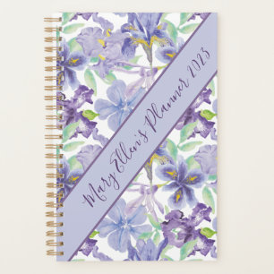 Agenda Año de Acuarela Floral Iris Amarillo Púrpura Monog