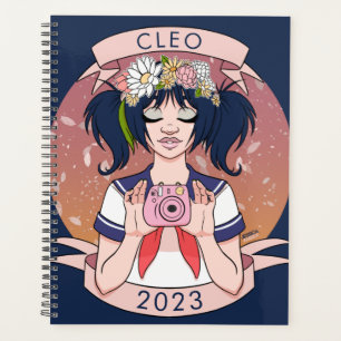 Agenda Año de Chica de selfie de anime azul de burro