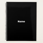 Agenda año de monograma de texto con nombre personalizado<br><div class="desc">Minimalista nombre personalizado negro monograma año simple elegante moderno Planner personalizado. Texto blanco personalizado sobre fondo de color sólido plano negro. Puede personalizarlo con la empresa,  oficina o nombre comercial,  año,  iniciales,  monograma,  etc</div>