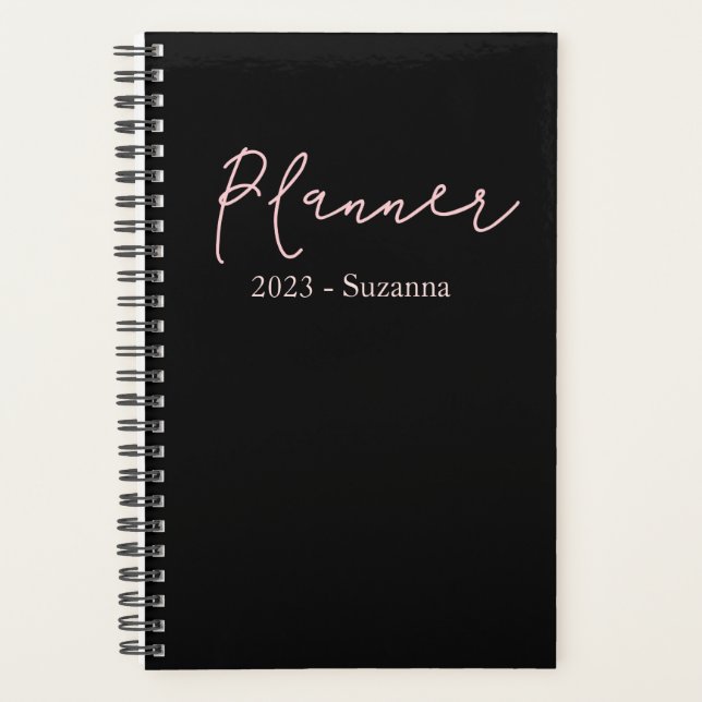 Agenda Año de nombre personalizado negro moderno (Anverso)