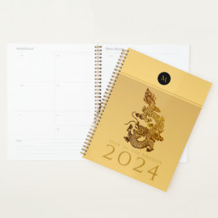 Agenda Año Dragón Chino 2024 Monograma elegante LPl
