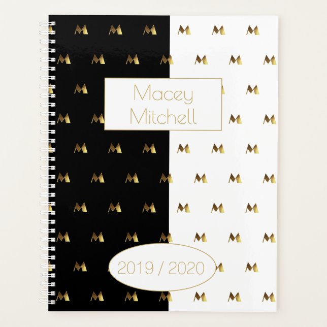 Agenda Año personalizado 2019 2020 Monograma de oro blanc (Anverso)